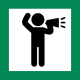 Icône d'une personne tenant un haut-parleur dans une bordure carrée verte