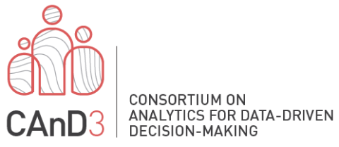 CAnD3 logo (three human figures drawn with one continuous line) with Consortium on Analytics for Data-Driven Decision-Making written out in full 