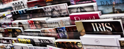 A shelf of magazines
