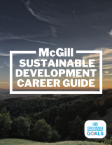 Background Image of trees with the wording McGill Sustainable Development Guide