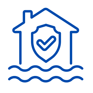 a home with a checkmark and water ripples below