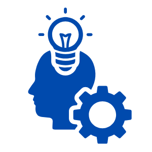 an icon head with a lightbulb and gear