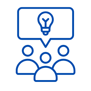 icon of three bodies with a thought bulb and a lightbulb in it