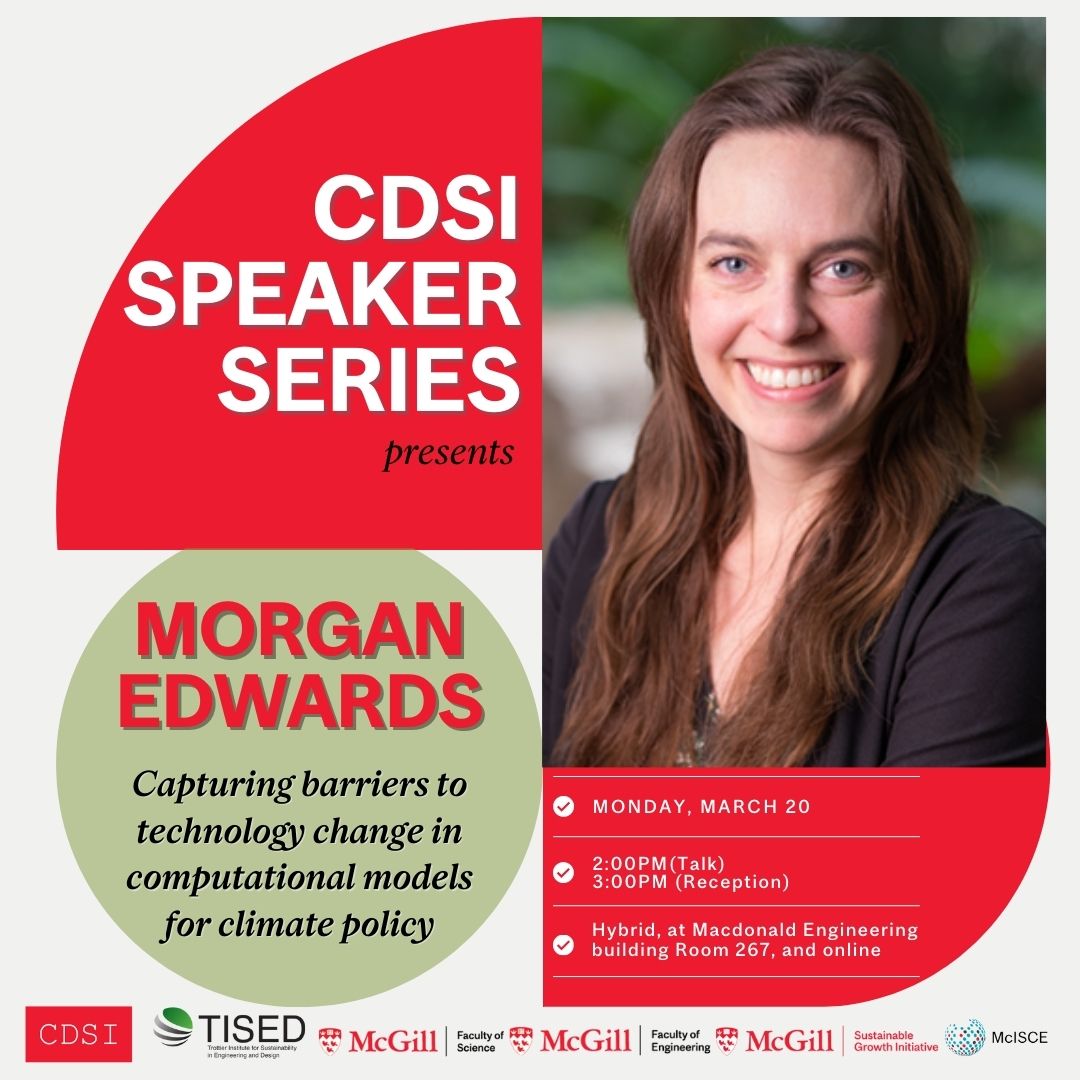 Headshot of Morgan Edwards, and talk title, date and location