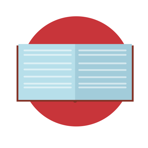 flat icon of a book on a red circle background 