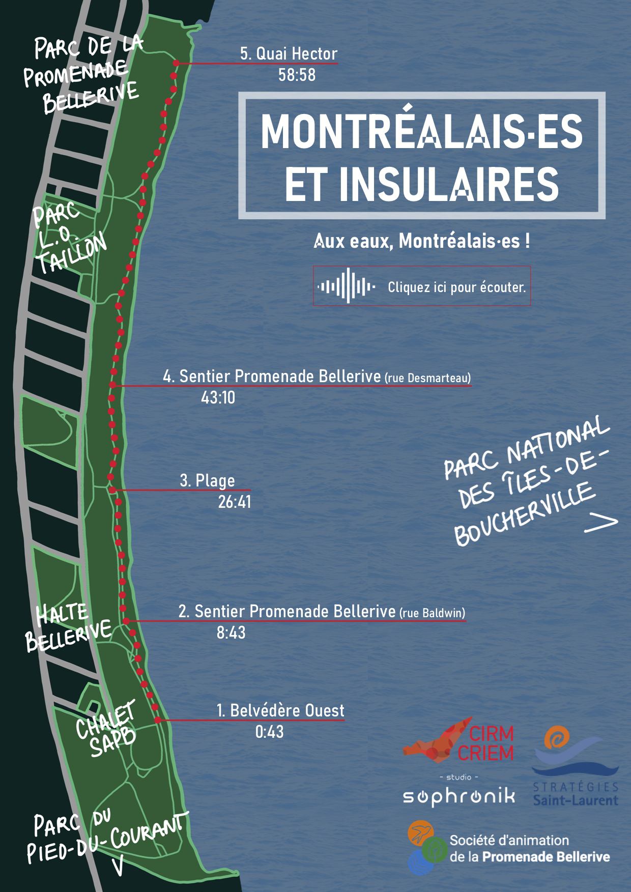 Map of Promenade Bellerive showing the episode’s itinerary