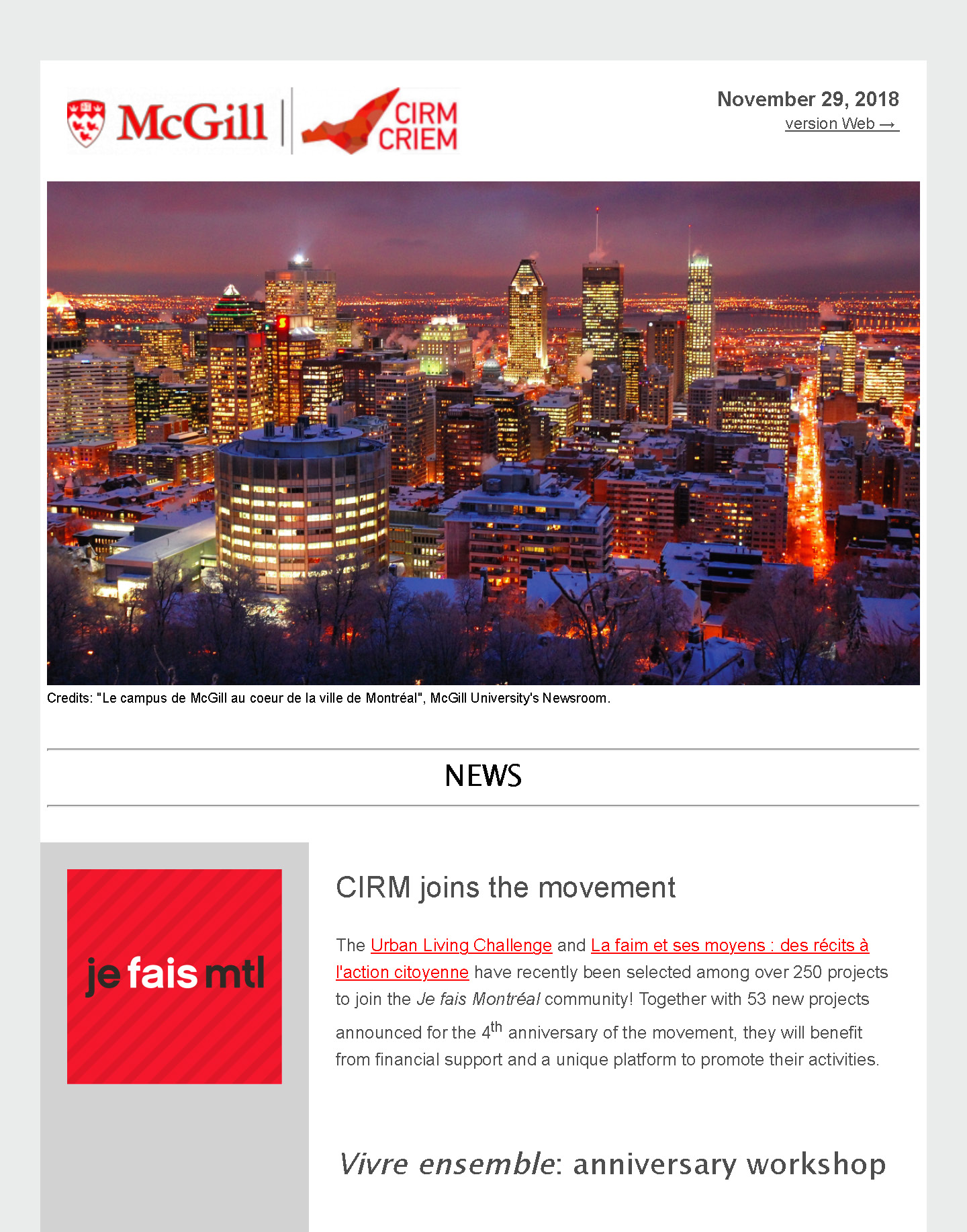 CIRM Newsletter — November 2018