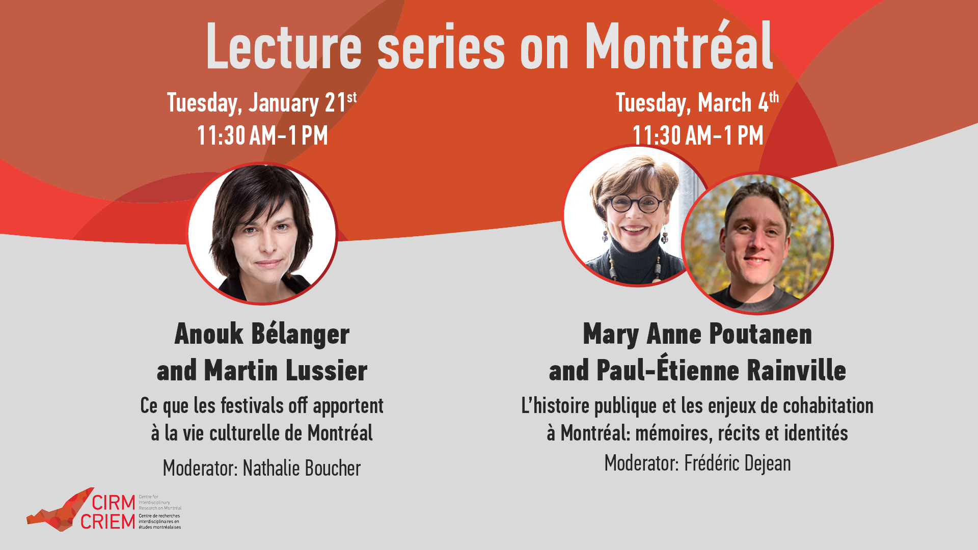 Schedule of the 2025 winter season for Montréal lectures at CIRM