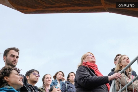 Group of participants to a CIRM event looking up to the sky.