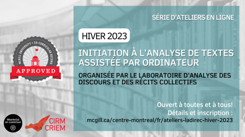 Série d'ateliers en ligne pour l'initiation à l'analyse de textes assistée par ordinateur - McGill University Co-Curricular Record Approved