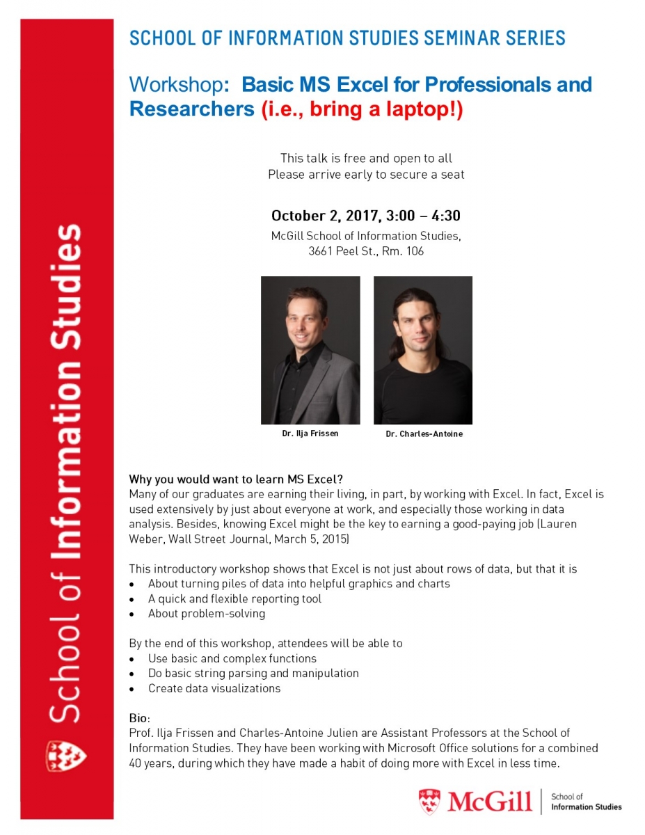 sis workshop series basic ms excel channels mcgill university
