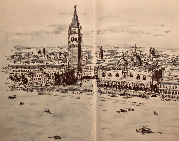 Sketch by Juan, from the bell tower of Palladio's Basilica di San Giorgio Maggiore