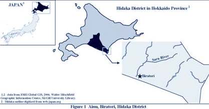 Map showing location of Ainu