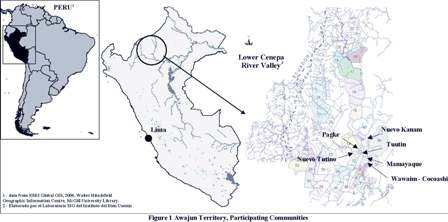 Map showing location of Awajun