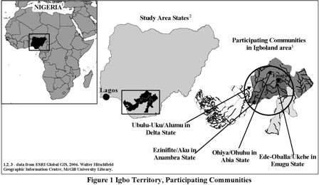 Map showing location of Igbo