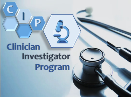CIP LOGO with a stethoscope and a microscope with the words Clinician Investigator Program