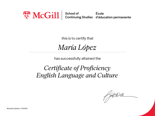 Image of a McGill Certificate of Proficiency