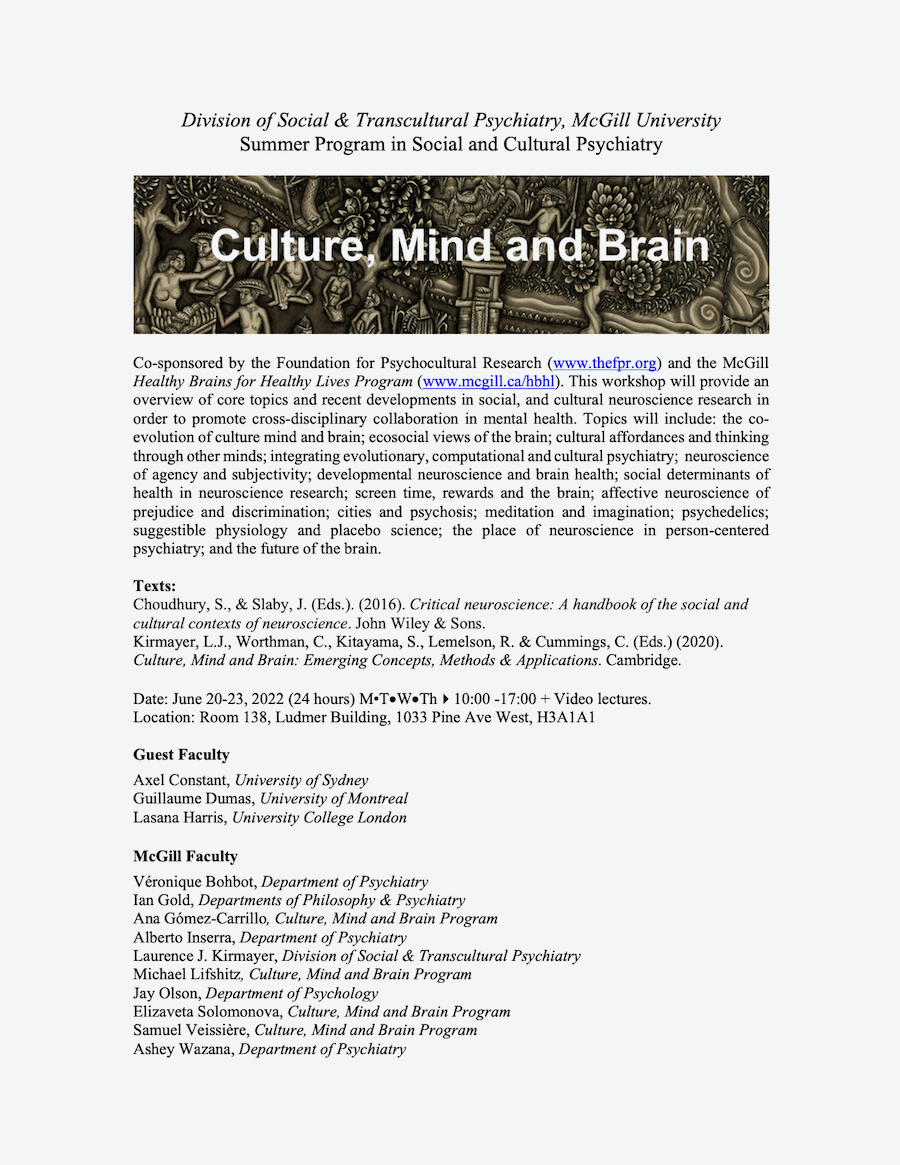 2022 Culture, Mind and Brain Workshop