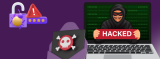 laptop with hacker and open envelope with danger