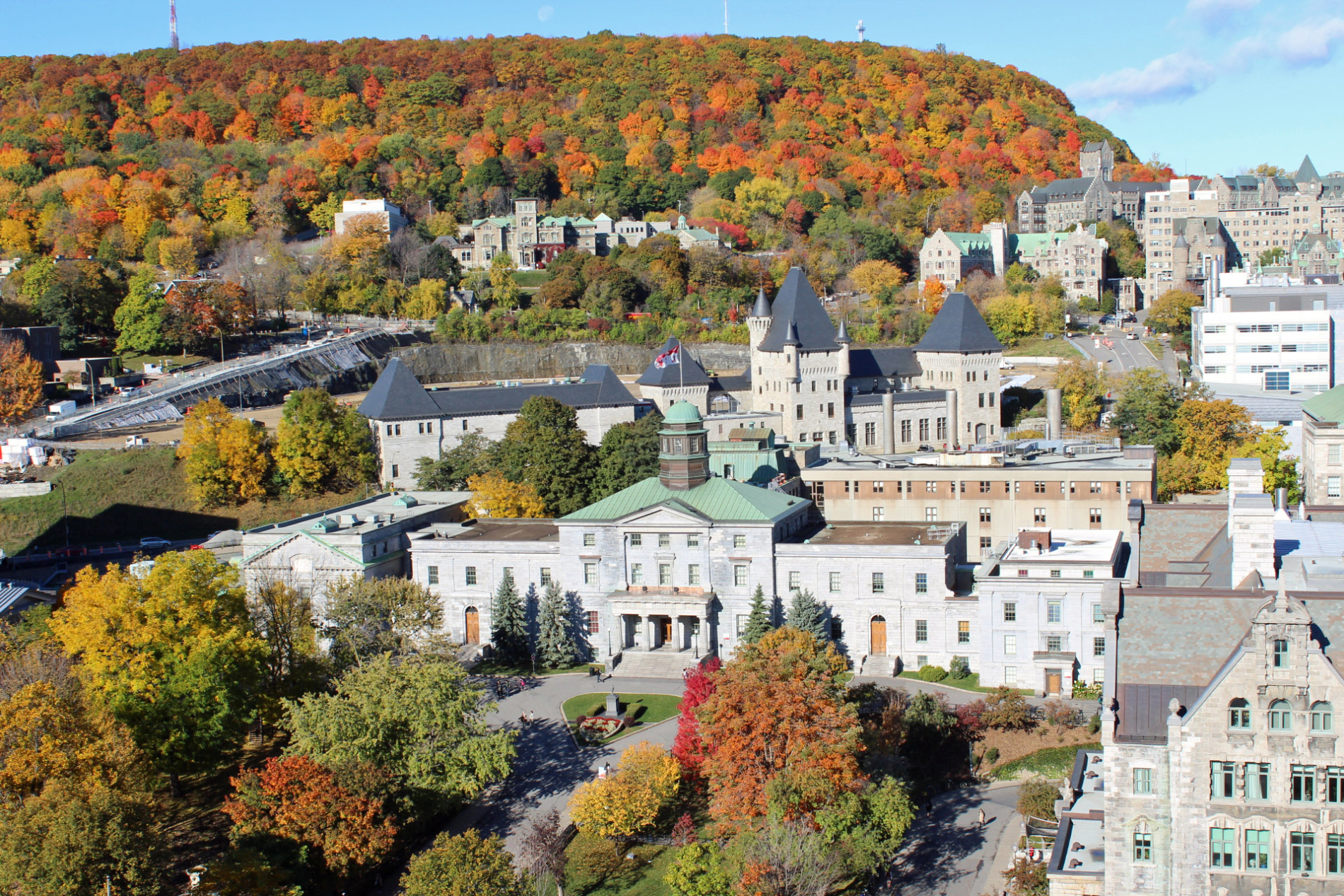 Aerial of McGill Arts Building in the Fall