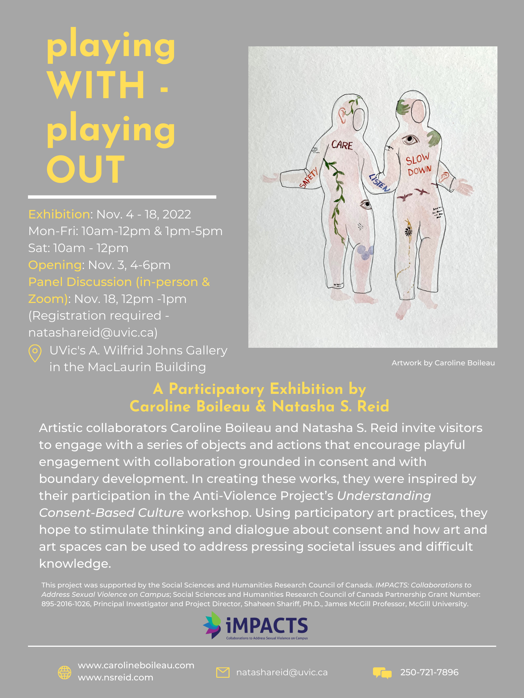 poster with information about the event as well as image of two people artistically covered in designs