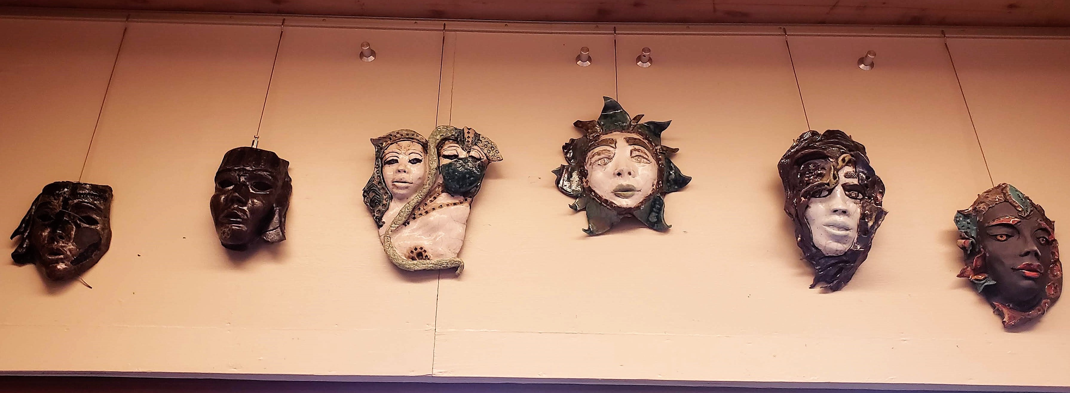 The six artistic masks made by Shaheen Shariff