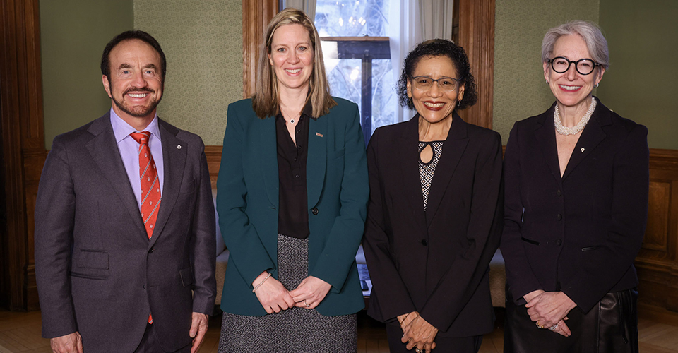 Chancellor John McCall MacBain, Emilie Bissonnette, Dean Yolande Chan, Maryse Bertrand.