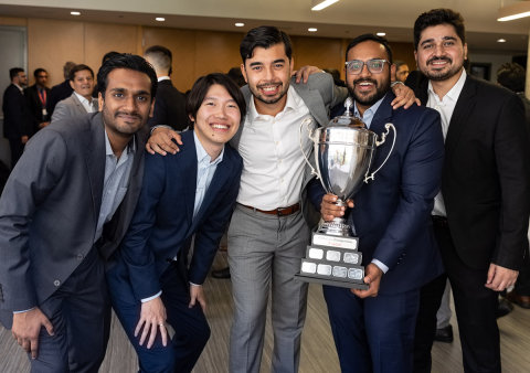 2022 Desautels Cup case competition winners, MBA students Nimesh Mittal, Bingquan (Roger) Wu, Horacio Aguilera Salinas, Shivansh Srivastava, and Sundeep Ahuja