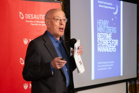 Prof. Henry Mintzberg presenting his latest book, “Bedtime Stories for Managers”.