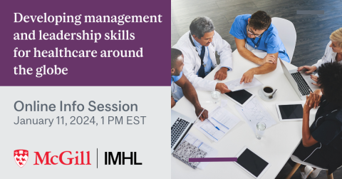 Online Info Session for the International Masters for Health Leadership (IMHL) on January 11, 2024