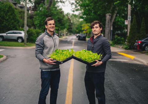 Jonnie Lawson (BCom’20) and Tristan Zeman (BCom’17), Dobson alumni and co-founders of sustainability-driven startup Interius Farms