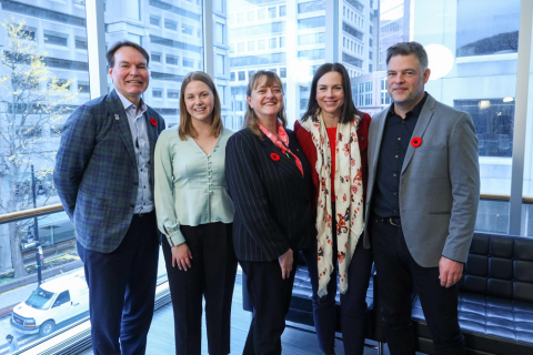 From left to right: Alan Depencier, Chief Marketing Officer, Personal & Commercial Banking and Insurance - RBC; Megan Sweeney, McGill Arts Students; Dean Isabelle Bajeux-Besnainou; Nadine Renaud-Tinker, President, Quebec Headquarters – RBC; Nicolas Van Praet, Business Reporter, The Globe and Mail (Nov. 1, 2019). 