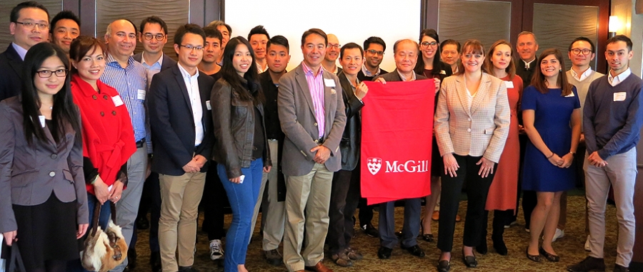 Dean Bajeux-Besnainou with McGill alumni in Hong Kong