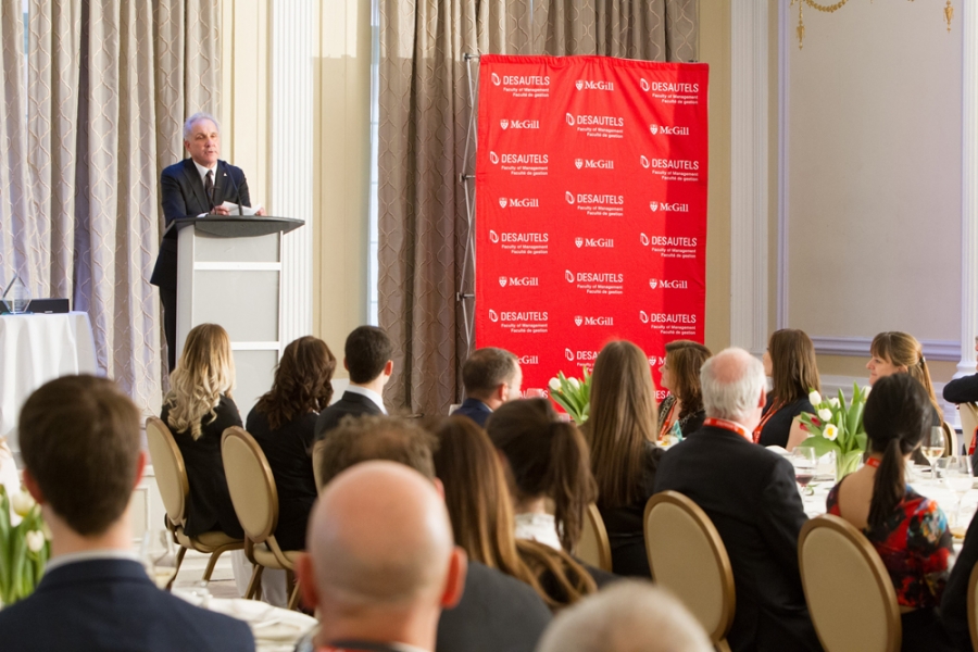 2017 Desautels Management Achievement Award recipient Norman Jaskolka (BCom&#039;76, DPA&#039;78), President - Aldo Group International, The Aldo Group Inc. delivers award acceptance remarks