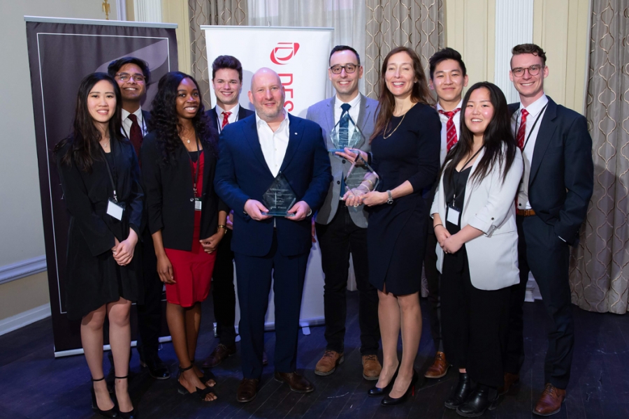 Members of the Organizing Committee for DMAA 2019 with Dani Reiss, CEO and President, Canada Goose (Management Achievement Award);  Hicham Ratnani (BEng ’08), COO and Co-founder, Frank And Oak (DMAA Young Inspiration Achievement Award); and, France Margaret Bélanger (EMBA’14), Executive Vice-president, Commercial and Corporate Affairs, Montréal Canadiens (Management Achievement Award).