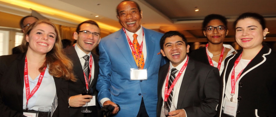 Michael Lee-Chin, Executive Chairman, Portland Investment Counsel Inc.  (centre) 2015 DMAA recipient and BCom students