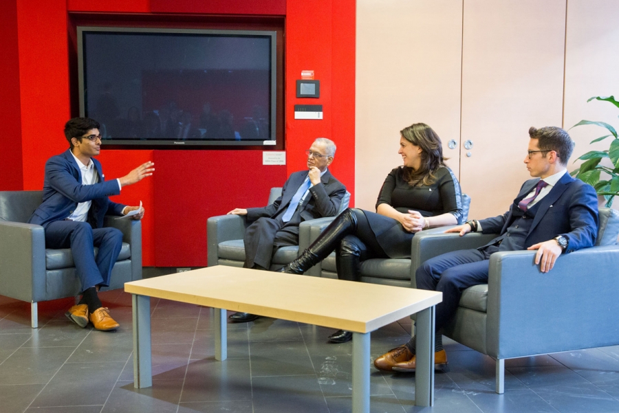 Breakfast with Award Winners Narayana Murthy (DSc’15), Co-Founder and Chairman Emeritus Infosys, Marie-Josée Lamothe, Managing Director, Google QC and Managing Director Branding, Google Canada, Daniel Saks (BA’07), President and Co-CEO, AppDirect