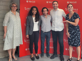McGill team wins honorable mention at EDI case writing competition Pictured from left to right: Director of Equity, Diversity and Inclusion at Desautels Lisa Cohen, Kriti Pradhan, Alfonso Rodriguez Gomez and Tatiana Gauvin