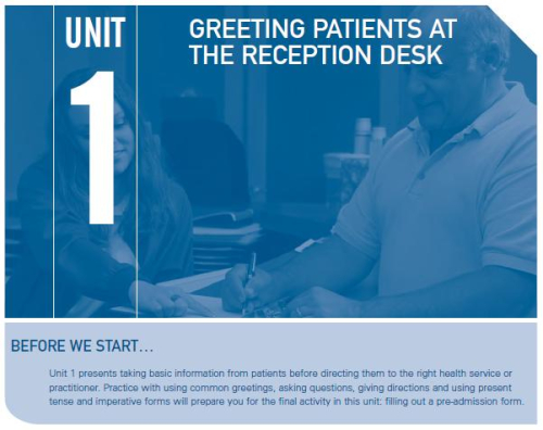 Receptionists Workbook Unit 1: Greeting patients at the reception desk