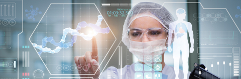 High tech health care image with virtual display and health applications