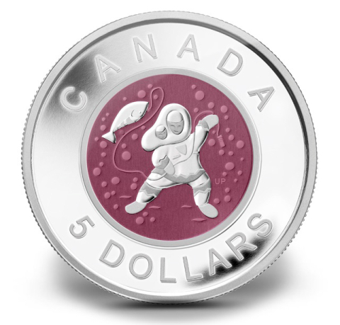 Mother and Baby Ice Fishing five dollar Canadian coin