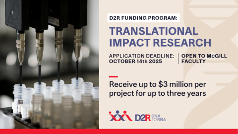 Visual of the funding program with machine putting liquid into vials and the name and details of the funding program on the right side of the visual