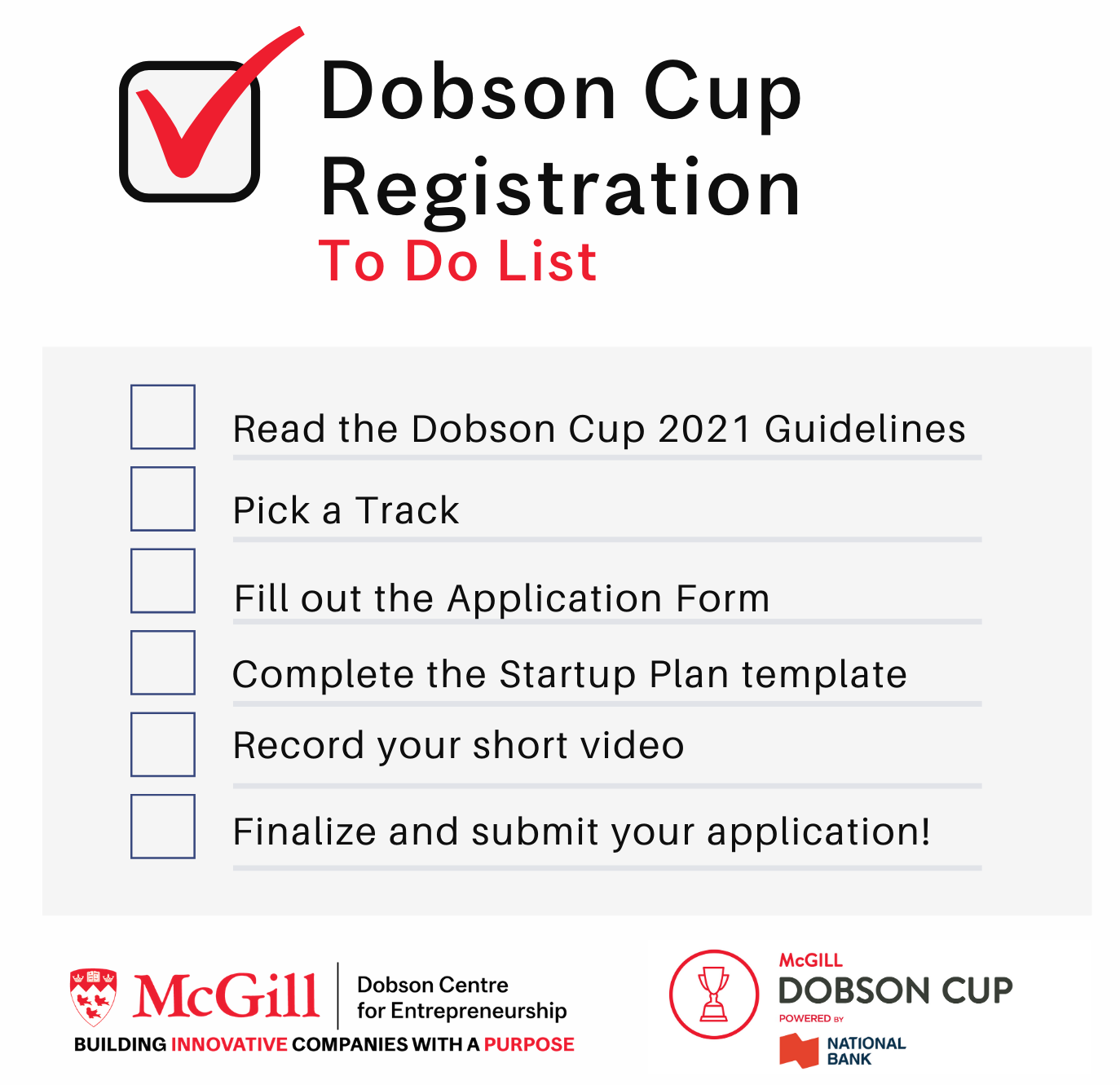 Dobson Cup application to do list