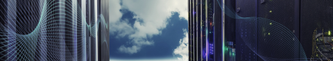 Computer servers against cloudy sky background
