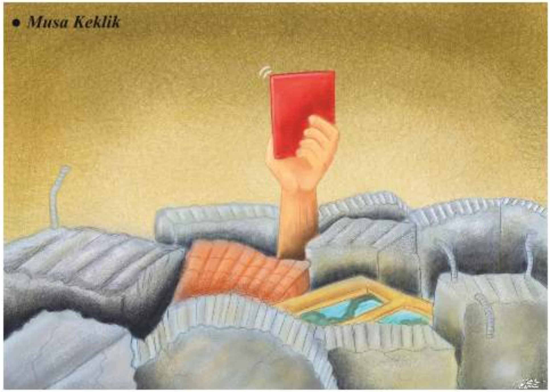 The image shows a satirical illustration of the earthquake.