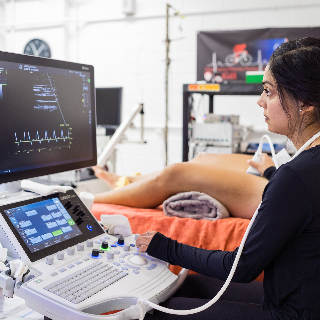 vascular ultrasound of a participant being carried out by a student
