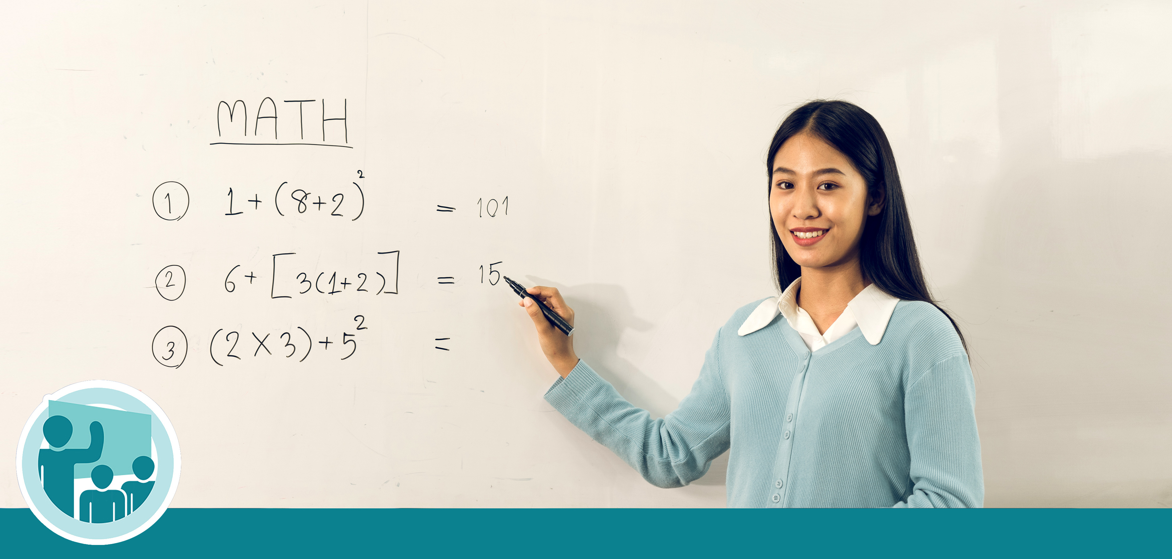 Woman in front of whiteboard