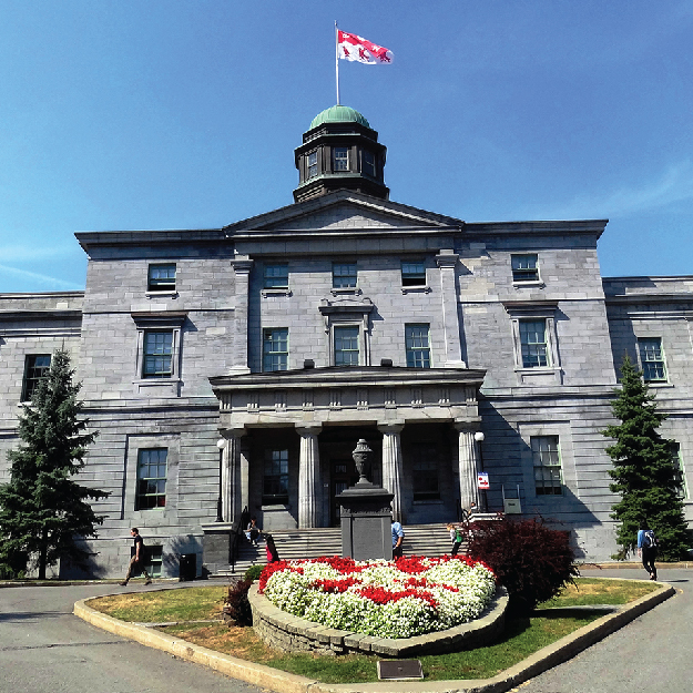 McGill Arts Building flying the McGill flag