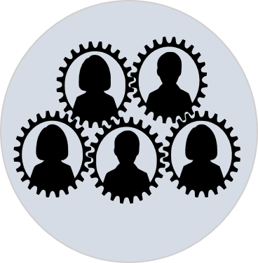 Drawing of team members linked by gears