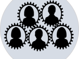 Drawing of team members linked by gears